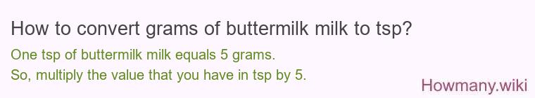 How to convert grams of buttermilk milk to tsp? How to convert grams of buttermilk milk to tsp?