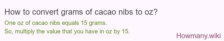How to convert grams of cacao nibs to oz? How to convert grams of cacao nibs to oz?