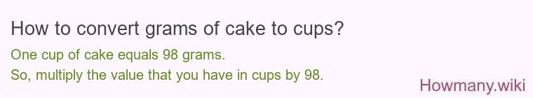 How to convert grams of cake to cups?