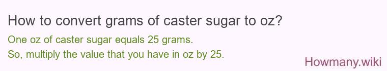 How to convert grams of caster sugar to oz?