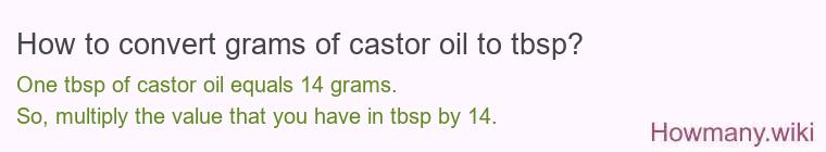 How to convert grams of castor oil to tbsp? How to convert grams of castor oil to tbsp?