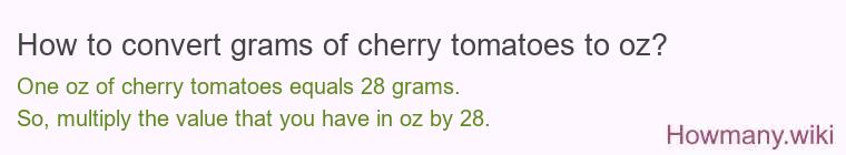 How to convert grams of cherry tomatoes to oz? How to convert grams of cherry tomatoes to oz?