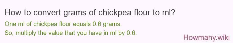 How to convert grams of chickpea flour to ml? How to convert grams of chickpea flour to ml?