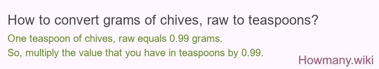 How to convert grams of chives, raw to teaspoons?