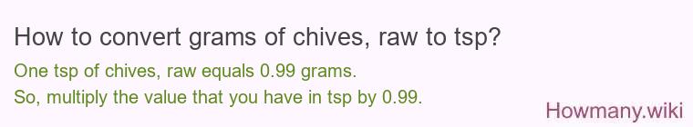 How to convert grams of chives, raw to tsp?