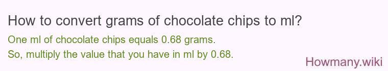 How to convert grams of chocolate chips to ml? How to convert grams of chocolate chips to ml?