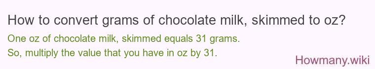 How to convert grams of chocolate milk, skimmed to oz?