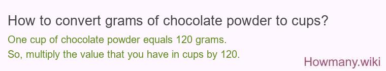 How to convert grams of chocolate powder to cups?