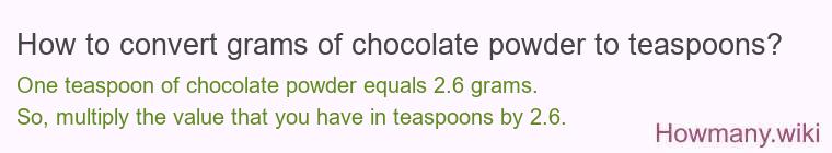 How to convert grams of chocolate, powder to teaspoons? How to convert grams of chocolate, powder to teaspoons?