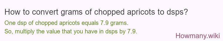 How to convert grams of chopped apricots to dsps? How to convert grams of chopped apricots to dsps?