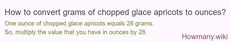 How to convert grams of chopped glace apricots to ounces? How to convert grams of chopped glace apricots to ounces?
