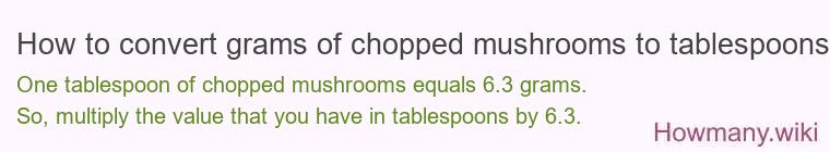 How to convert grams of chopped mushrooms to tablespoons? How to convert grams of chopped mushrooms to tablespoons?