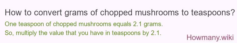 How to convert grams of chopped mushrooms to teaspoons? How to convert grams of chopped mushrooms to teaspoons?