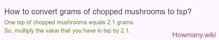 How to convert grams of chopped mushrooms to tsp? How to convert grams of chopped mushrooms to tsp?