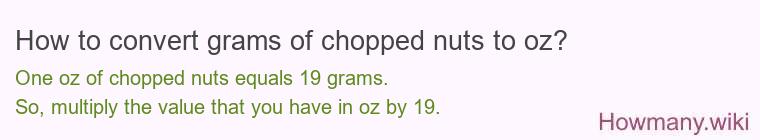 How to convert grams of chopped nuts to oz? How to convert grams of chopped nuts to oz?