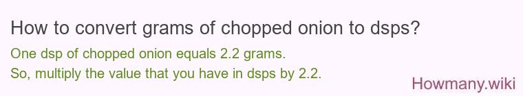 How to convert grams of chopped onion to dsps? How to convert grams of chopped onion to dsps?