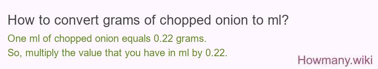 How to convert grams of chopped onion to ml? How to convert grams of chopped onion to ml?