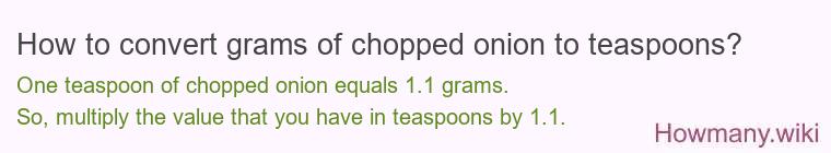 How to convert grams of chopped onion to teaspoons? How to convert grams of chopped onion to teaspoons?