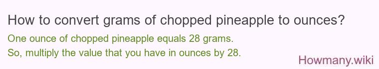 How to convert grams of chopped pineapple to ounces?