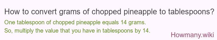 How to convert grams of chopped pineapple to tablespoons? How to convert grams of chopped pineapple to tablespoons?