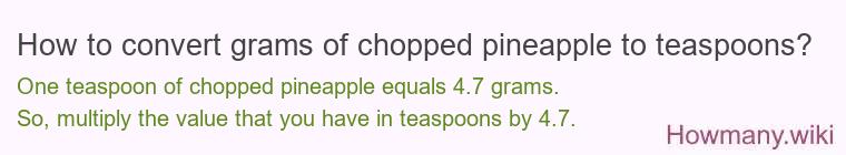 How to convert grams of chopped pineapple to teaspoons? How to convert grams of chopped pineapple to teaspoons?