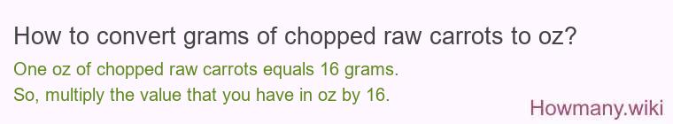 How to convert grams of chopped raw carrots to oz? How to convert grams of chopped raw carrots to oz?