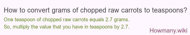 How to convert grams of chopped raw carrots to teaspoons?