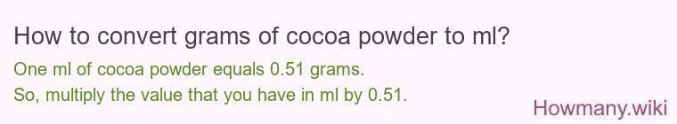How to convert grams of cocoa powder to ml? How to convert grams of cocoa powder to ml?