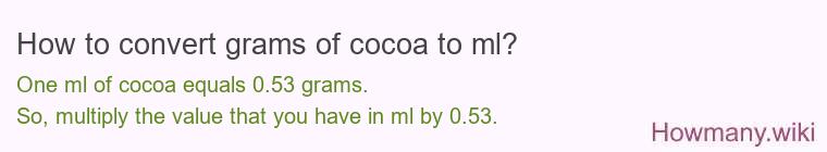 How to convert grams of cocoa to ml? How to convert grams of cocoa to ml?