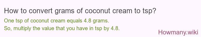 How to convert grams of coconut cream to tsp?