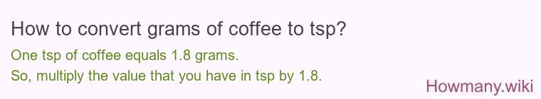 How to convert grams of coffee to tsp? How to convert grams of coffee to tsp?
