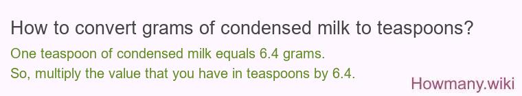 How to convert grams of condensed milk to teaspoons?