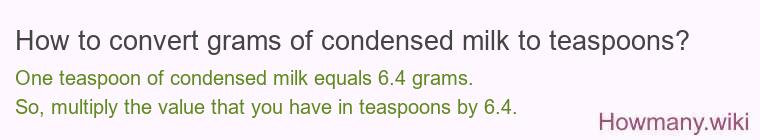 How to convert grams of condensed milk to teaspoons? How to convert grams of condensed milk to teaspoons?