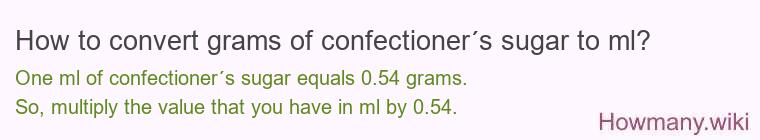 How to convert grams of confectioner´s sugar to ml?