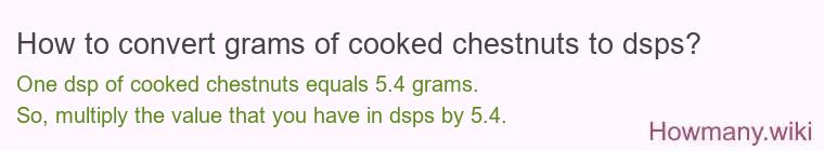 How to convert grams of cooked chestnuts to dsps? How to convert grams of cooked chestnuts to dsps?