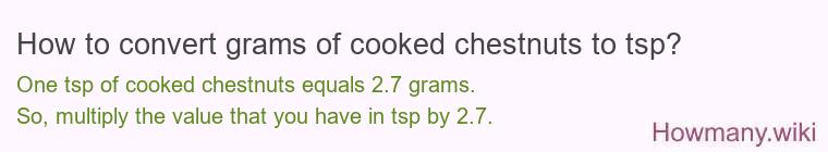 How to convert grams of cooked chestnuts to tsp? How to convert grams of cooked chestnuts to tsp?