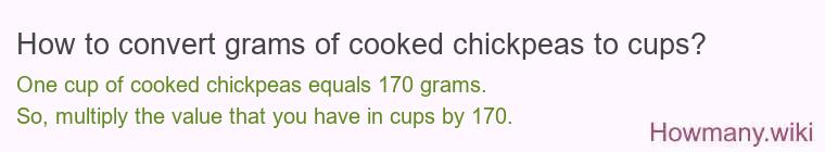 How to convert grams of cooked chickpeas to cups?