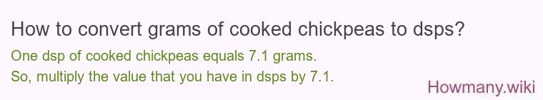 How to convert grams of cooked chickpeas to dsps? How to convert grams of cooked chickpeas to dsps?