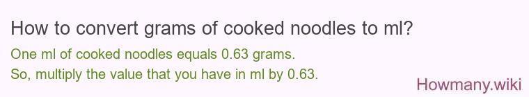 How to convert grams of cooked noodles to ml?