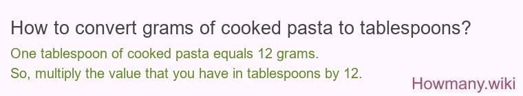 How to convert grams of cooked pasta to tablespoons?