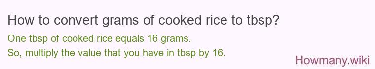 How to convert grams of cooked rice to tbsp?