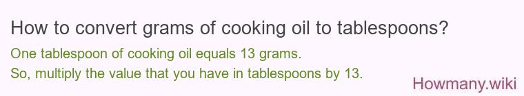 How to convert grams of cooking oil to tablespoons?