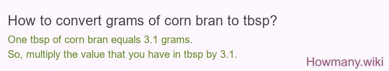 How to convert grams of corn bran to tbsp?