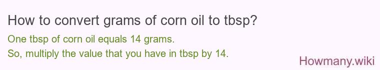 How to convert grams of corn oil to tbsp? How to convert grams of corn oil to tbsp?