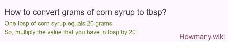 How to convert grams of corn syrup to tbsp? How to convert grams of corn syrup to tbsp?