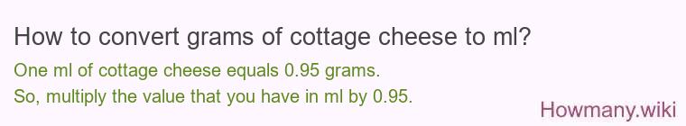 How to convert grams of cottage cheese to ml? How to convert grams of cottage cheese to ml?