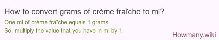 How to convert grams of crème fraîche to ml? How to convert grams of crème fraîche to ml?