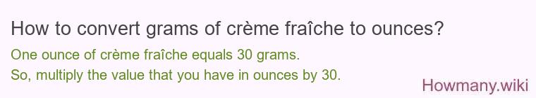 How to convert grams of crème fraîche to ounces? How to convert grams of crème fraîche to ounces?