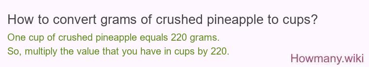 How to convert grams of crushed pineapple to cups?
