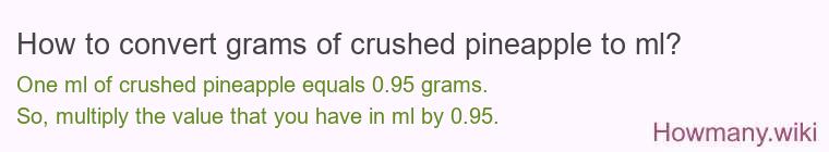 How to convert grams of crushed pineapple to ml? How to convert grams of crushed pineapple to ml?